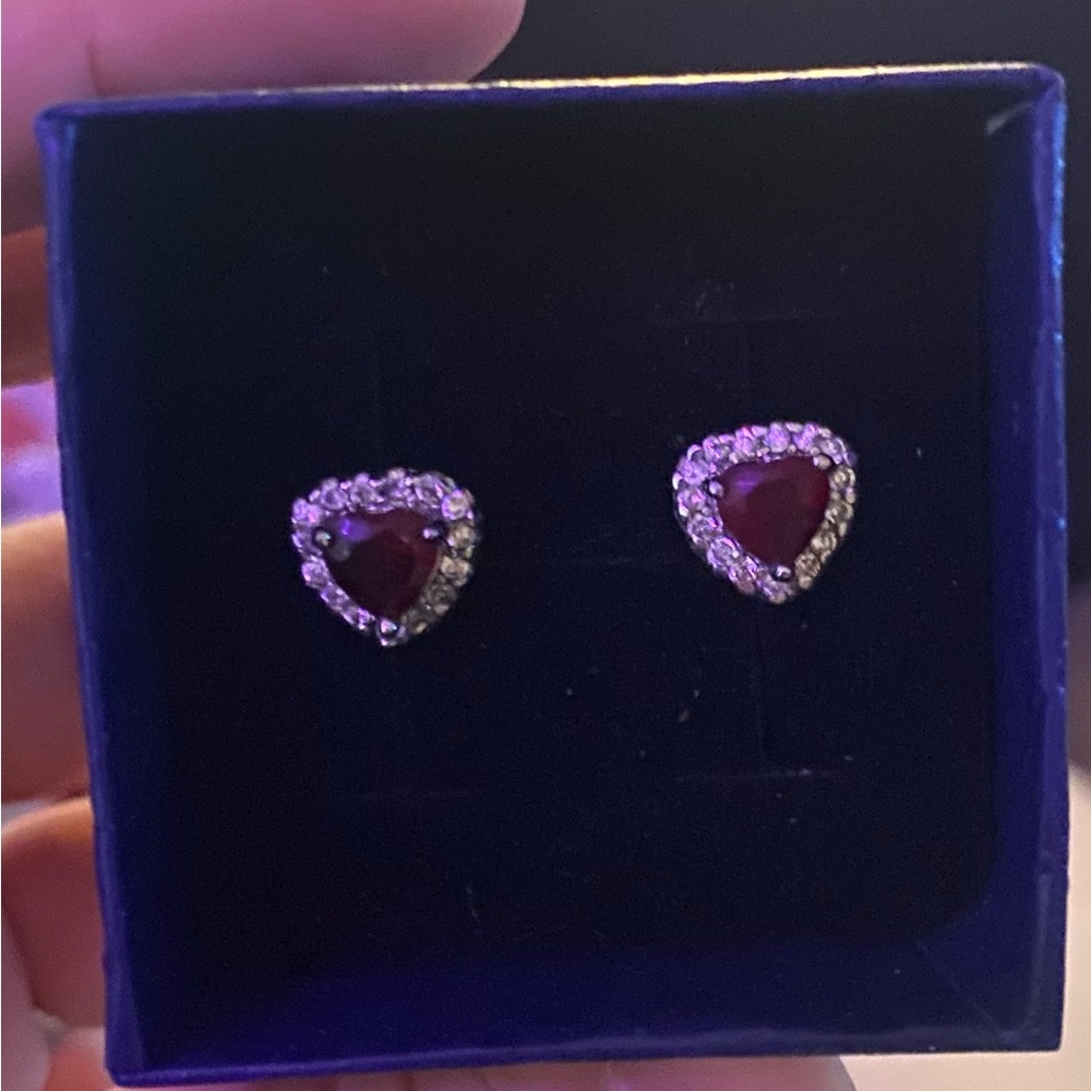 Heart-Shaped Red and Silver Earrings
